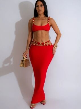 Diva Boutique Red Statement Beaded 2 Piece Set
